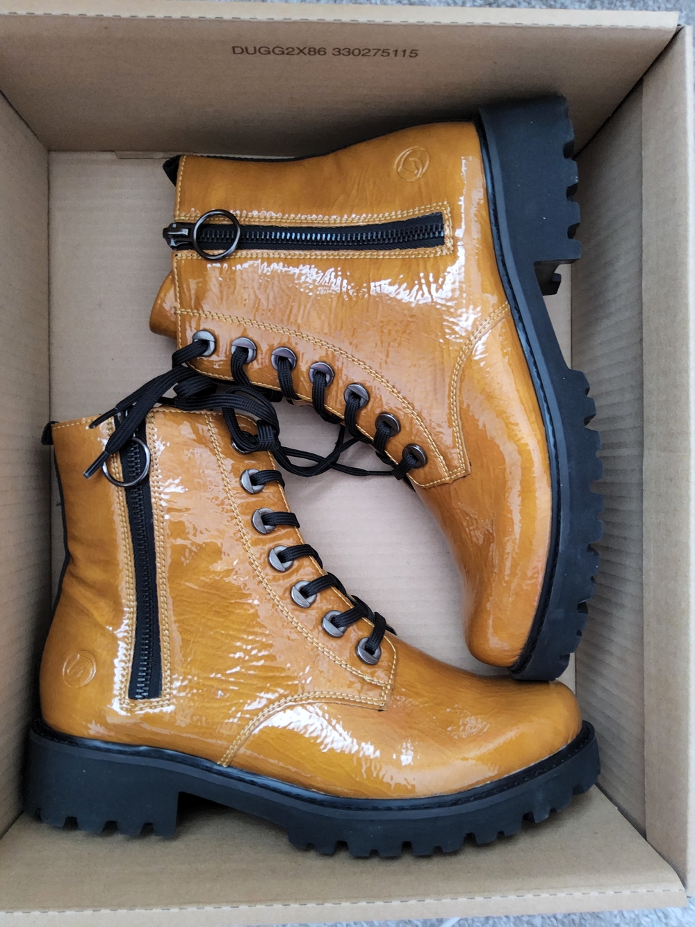 Remonte an patent lace-up ankle boots with side zippers - NEW